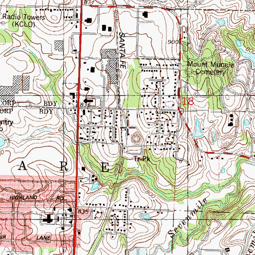 Topographic Map of Oak Lane Mobile Home Park, KS