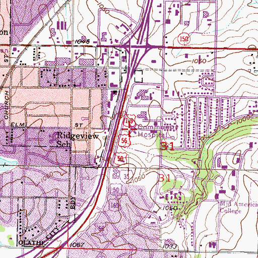 Topographic Map of Pinnacle Ridge Nursing and Rehabilitation Center, KS