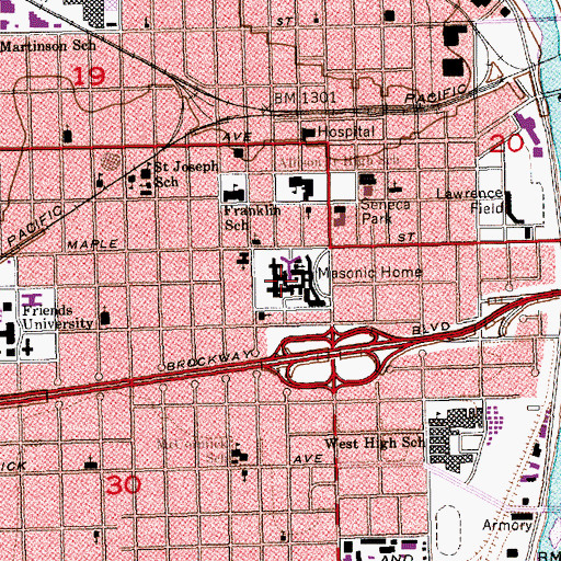 Topographic Map of Kansas Masonic Home Nursing Home, KS