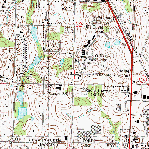 Topographic Map of University of Saint Mary - Leavenworth Campus Brooder House, KS