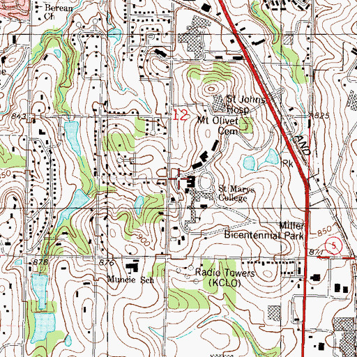Topographic Map of University of Saint Mary - Leavenworth Campus Ryan Sports Center, KS