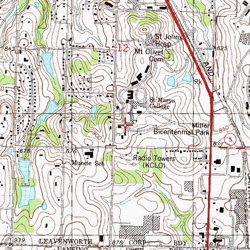 Topographic Map of University of Saint Mary - Leavenworth Campus Ross Hall, KS