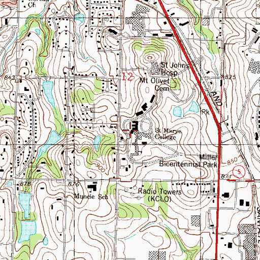 Topographic Map of University of Saint Mary - Leavenworth Campus Cantwell Hall, KS