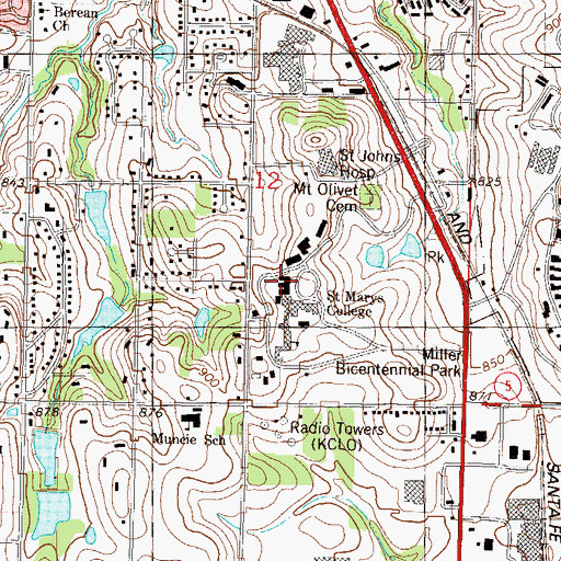 Topographic Map of University of Saint Mary - Leavenworth Campus Berchmans Hall, KS