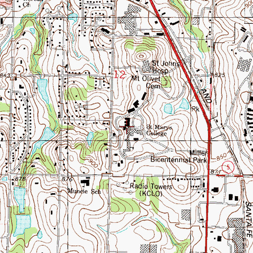 Topographic Map of University of Saint Mary - Leavenworth Campus Saint Joseph Dining Hall, KS