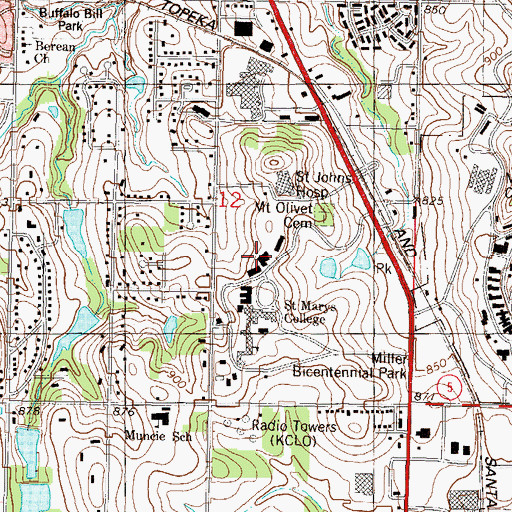Topographic Map of University of Saint Mary - Leavenworth Campus De Paul Library, KS