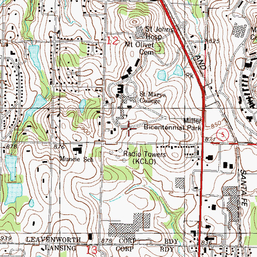 Topographic Map of University of Saint Mary - Leavenworth Campus South Campus Convent, KS