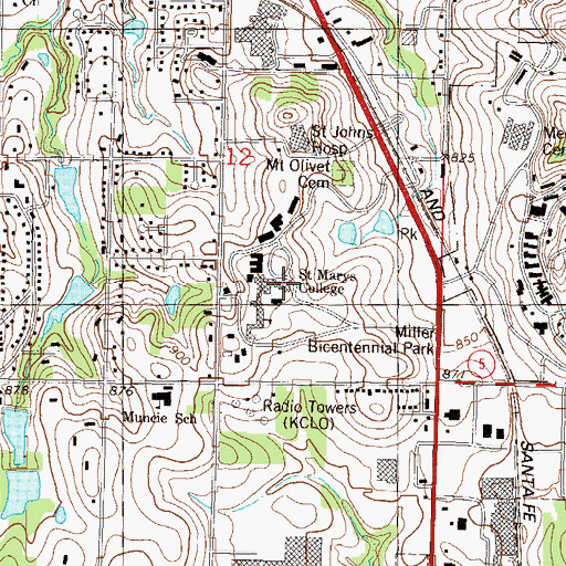 Topographic Map of University of Saint Mary - Leavenworth Campus Xavier Hall, KS