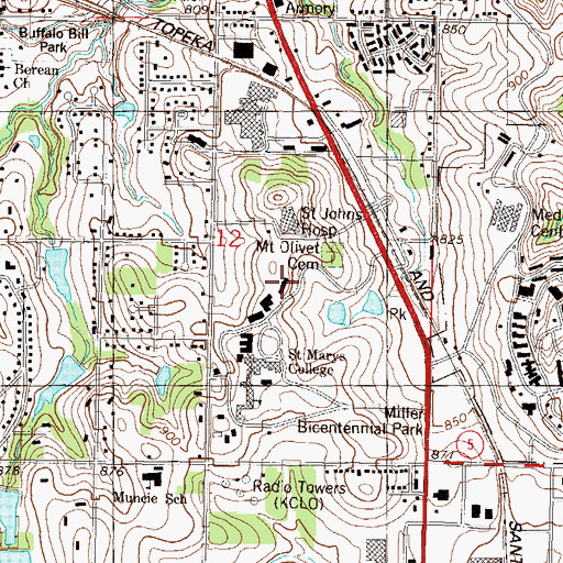 Topographic Map of University of Saint Mary - Leavenworth Campus Maria Hall, KS