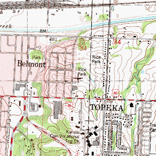 Topographic Map of Rice Community Center, KS