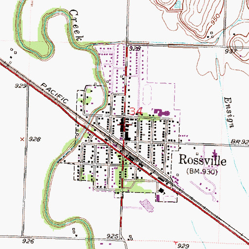 Topographic Map of Rossville City Hall, KS