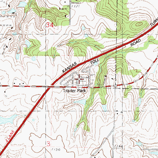 Topographic Map of Shawnee Hills Mobile Home Park, KS