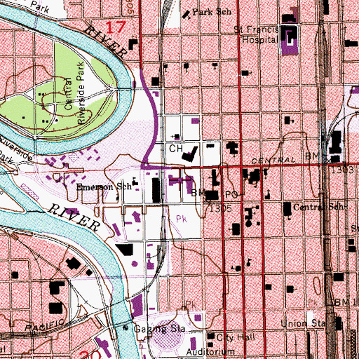 Topographic Map of Wichita City Hall, KS