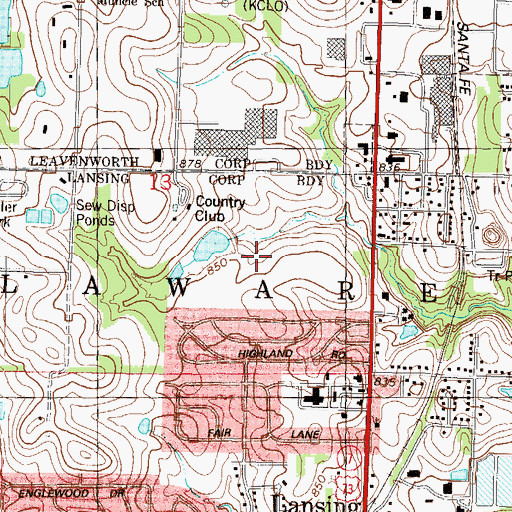 Topographic Map of Leavenworth Country Club, KS