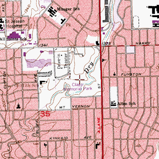Topographic Map of L W Clapp Memorial Golf Course, KS