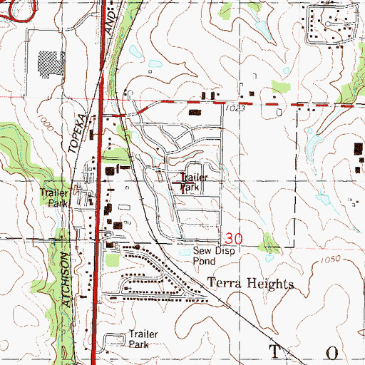 Topographic Map of South Village Mobile Home Park, KS