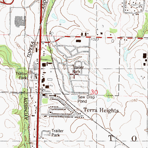Topographic Map of Shady Acres Mobile Home Park, KS