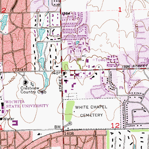 Topographic Map of College Hill Nursing and Rehabilitation Center, KS