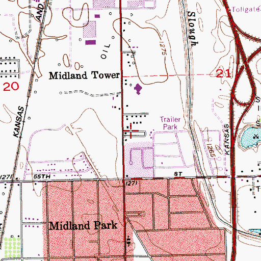 Topographic Map of Oakwood Manor Mobile Home Park, KS