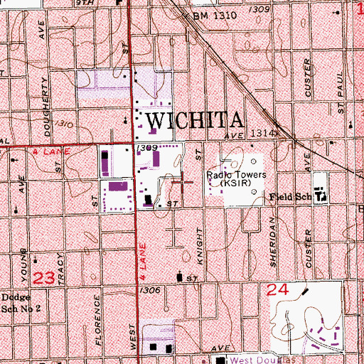 Topographic Map of Powell Mobile Home Park, KS