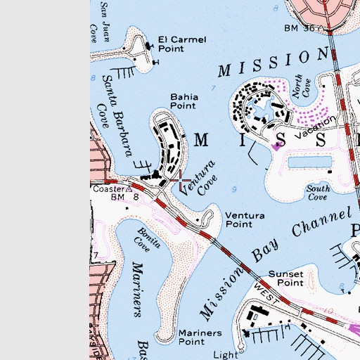Topographic Map of Ventura Cove, CA