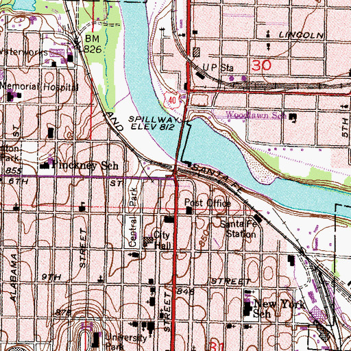Topographic Map of Lawrence City Hall, KS