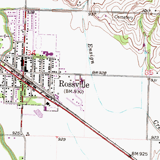 Topographic Map of Rossville Valley Manor Nursing Home, KS