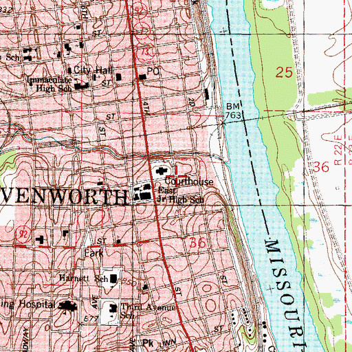 Topographic Map of Leavenworth County Jail, KS