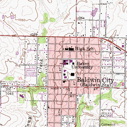 Topographic Map of Baker University - Owens Musical Arts Building, KS