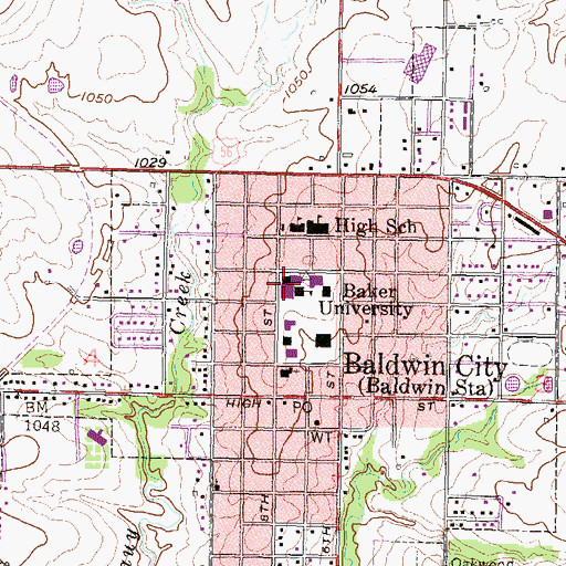 Topographic Map of Baker University - Rive Auditorium, KS