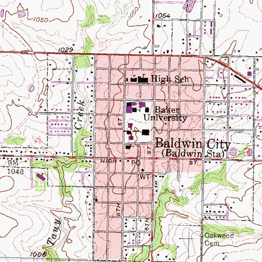 Topographic Map of Baker University - Taft Bridge, KS