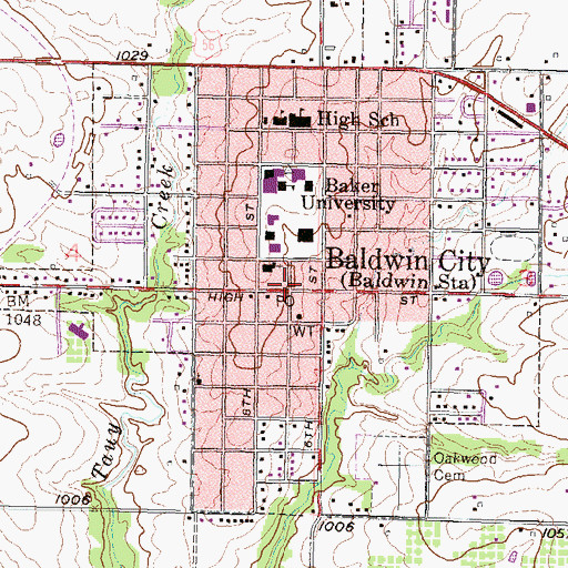 Topographic Map of Baker University - Art Affairs Building, KS