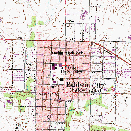 Topographic Map of Baker University - Bennett Art Building, KS