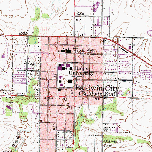 Topographic Map of Baker University - Collins Sports Center, KS