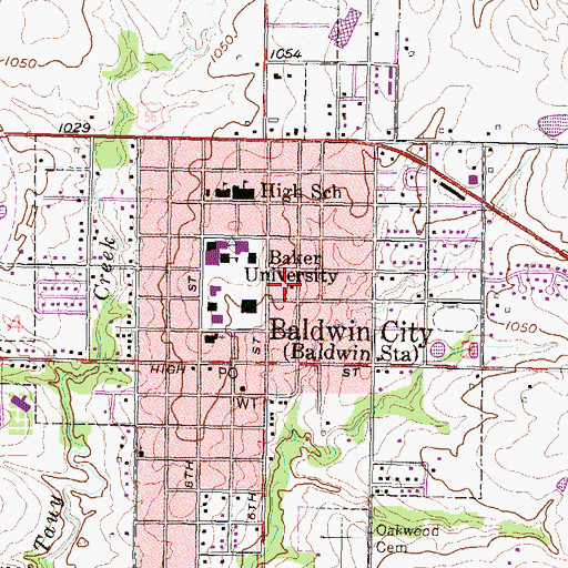 Topographic Map of Baker University - Old Castle Complex, KS