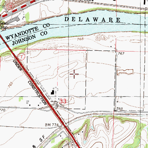 Topographic Map of Bonner Springs Industrial Park, KS