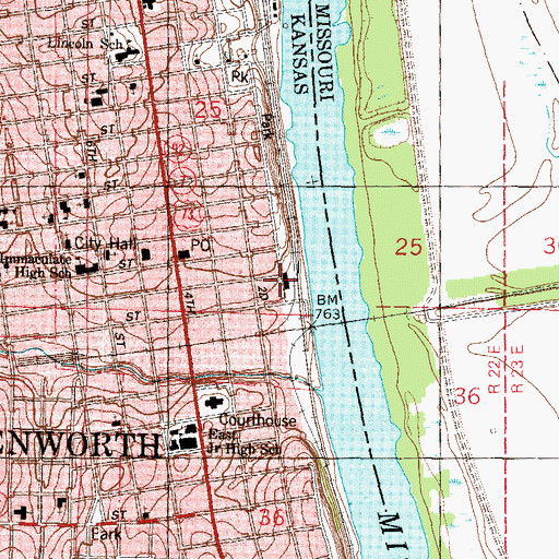 Topographic Map of Riverfront Community and Convention Center, KS