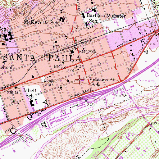 Topographic Map of Ventura Street School, CA