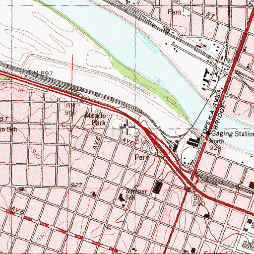 Topographic Map of Ward - Meade Park and Botanical Gardens, KS