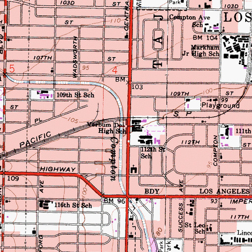 Topographic Map of Verbum Dei High School, CA