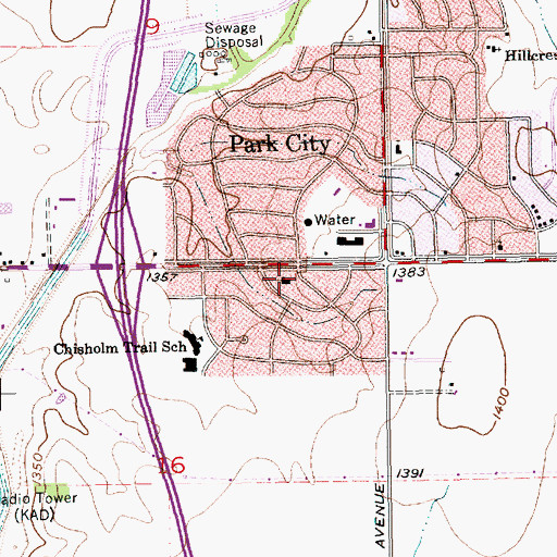 Topographic Map of Park City Baptist Church, KS