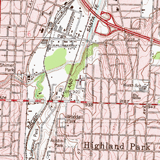 Topographic Map of Adams Heights Mobile Home Park, KS