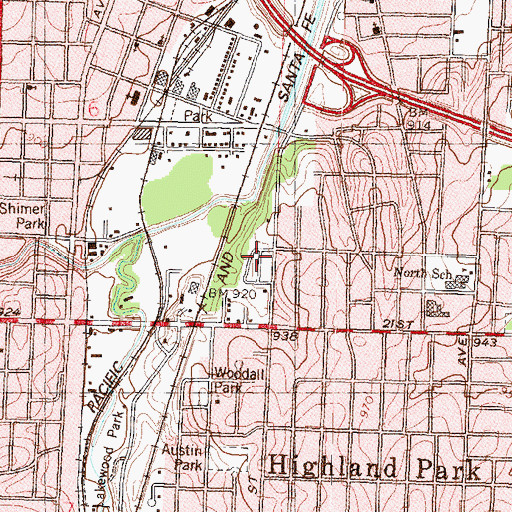 Topographic Map of Adams Heights Mobile Home Park, KS