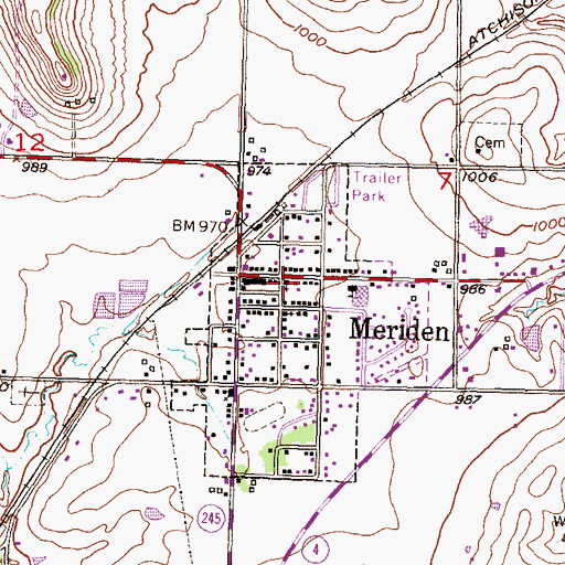 Topographic Map of Meriden Community Library, KS