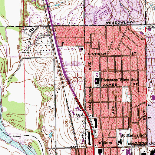 Topographic Map of Derby Post Office, KS