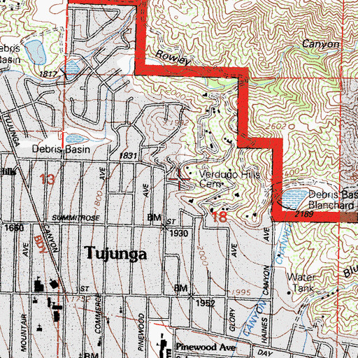 Topographic Map of Verdugo Hills Cemetery, CA