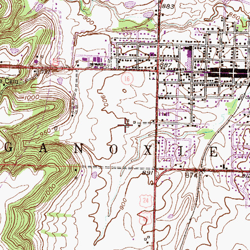 Topographic Map of Tonganoxie Historical Museum, KS