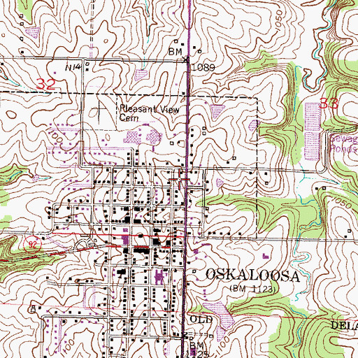 Topographic Map of Oskaloosa First Baptist Church, KS