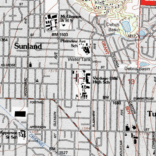 Topographic Map of Verdugo Hills Senior High School, CA