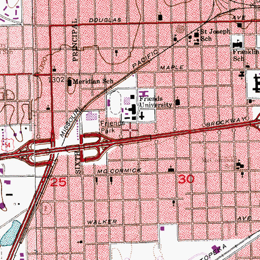 Topographic Map of Friend's University - Wichita Campus Casado Campus Center, KS